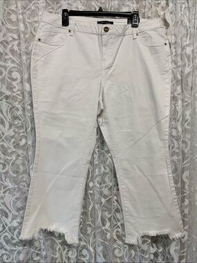 A3 denim White Cropped Frayed-Hem Jeans